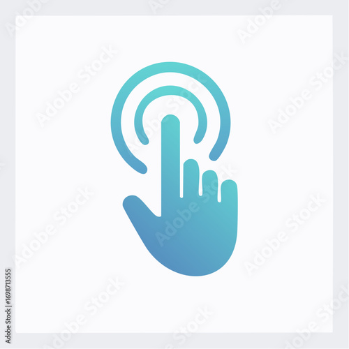 Illustration of a hand pressing on a circle to indicate interaction and digital engagement
