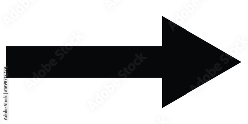 Black long line arrow icon on white background. Isolated dark black right side pointing vector arrow set. Arrowhead long vector icons. Bold pointing vector arrow icons. EPS 10. 