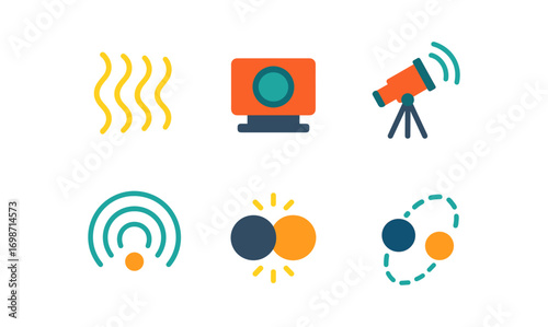 Gravitational waves icons set for innovative science communication and educational design