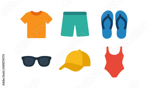 Summer wardrobe essential icons for fashion design and apparel concepts