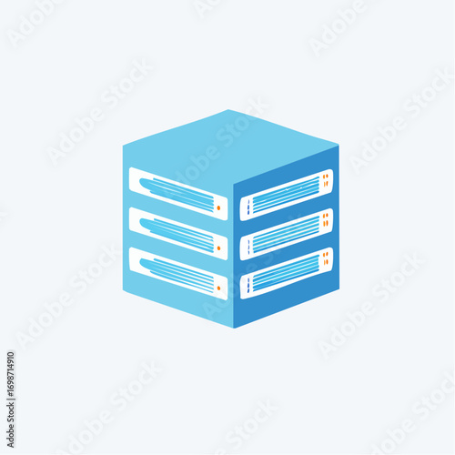 Isometric Illustration of a Digital Data Server Cube Suitable for Technical Designs
