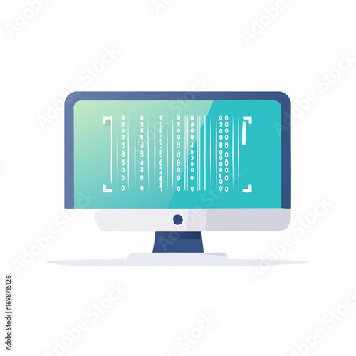 Modern computer screen displays barcode data, representing technology and data analysis