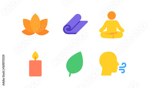 Yoga icons set for wellness and meditation with lotus, mat, and more - perfect for health and relaxation designs