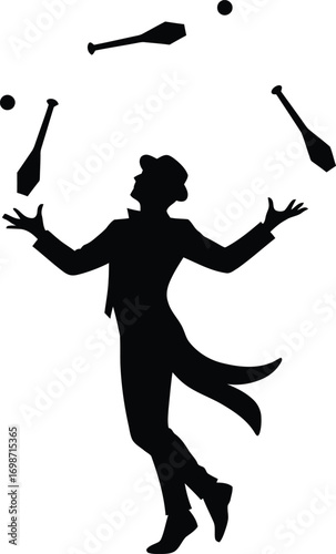 a juggler performing with clubs silhouette on transparent background