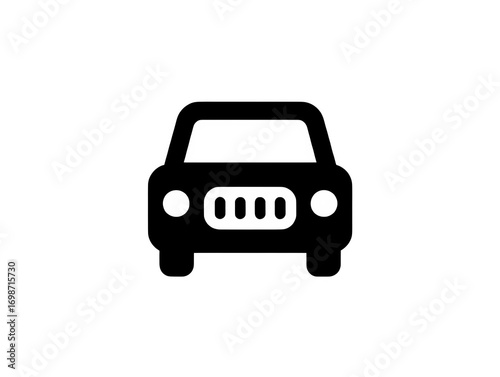 Front view car pictogram, vehicle silhouette icon, automobile transport symbol isolated on transparent background