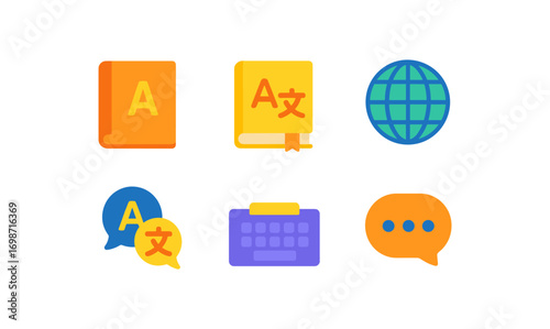 Language learning tools and icons for educational design and communication projects