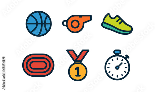 Physical education icons for fitness and sports design projects