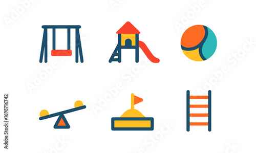 Colorful playground icons for children's play area design and decor projects