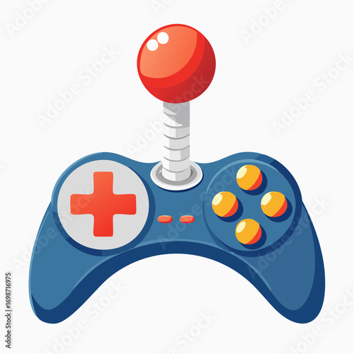 Vibrant Illustration of a Retro Joystick-Style Gaming Controller on White Background