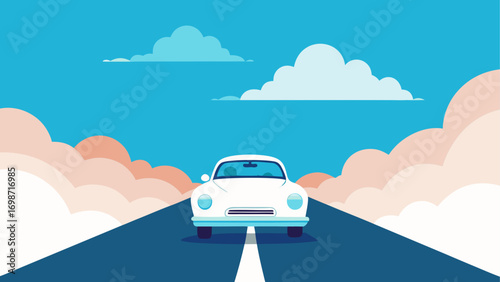 White car driving on road under blue sky