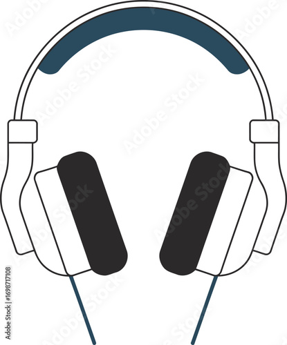 Modern white headphones with navy accents, symbolizing sound and music.