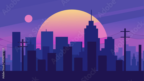 Cityscape silhouette at sunset or sunrise
