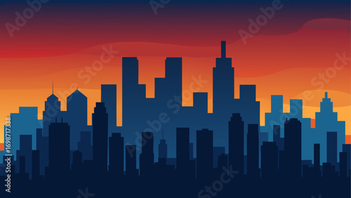 City skyline silhouette at sunset or dawn