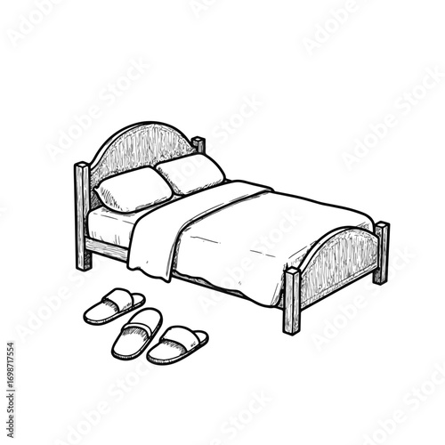 Cozy slippers beside a bed in a serene bedroom, comfort concept