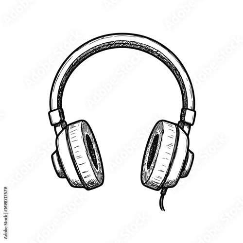 Hand-drawn noise canceling headphones on bed, peace and relaxation