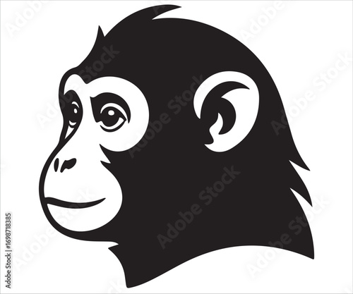 "Vector silhouette of monkey head portrait in wildlife design"
