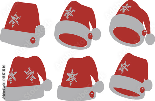 Festive Santa Hats Galore A Collection of Holiday Cheer with Snowflakes and Jolly Red Hues Spreading Seasonal Joy