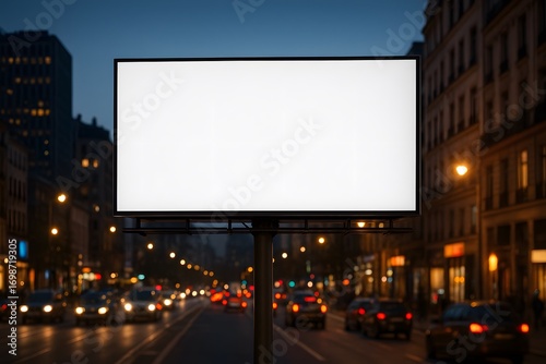 Billboard Mockup on Busy City Street with Evening Lights – Urban Advertising Display Template