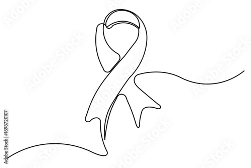 Breast Cancer Awareness Ribbon One Line Drawing – World Awareness Day Line Art Illustration