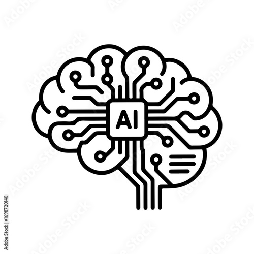 Conceptual illustration of artificial intelligence integrated into a human brain's neural network.