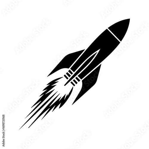 Sleek rocket blasting off with fiery exhaust, symbolizing rapid ascent and exploration.