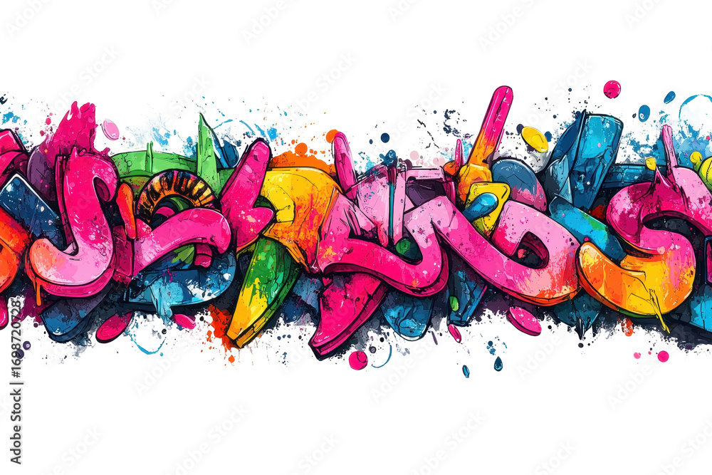 Naklejka premium Colorful abstract Graffiti art with City Skyline behind for a modern urban design with paint dripping, vibrant colors and unique background design