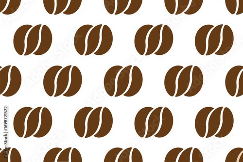 Seamless pattern of roasted coffee beans on a white background, perfect for cafe decor or packaging.