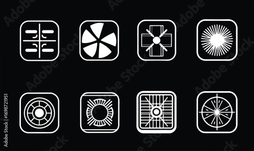 Collection of varied hob cooking surface icons showcasing different heating elements and burner designs suitable for kitchen appliances