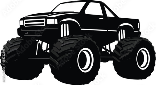 monster truck silhouette with large wheels on transparent background