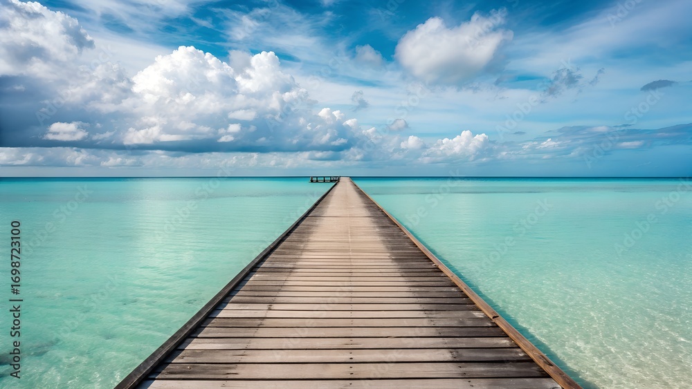 Obraz premium Tropical ocean pier water sky clouds paradise