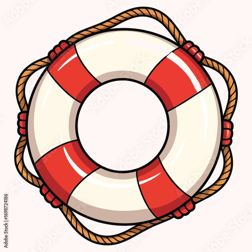 Cartoon Lifebuoy with Rope on a Light Background life preserver.