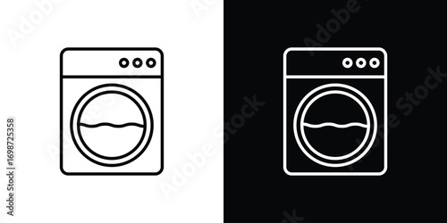 Washing machine icons. Stroke line art icons