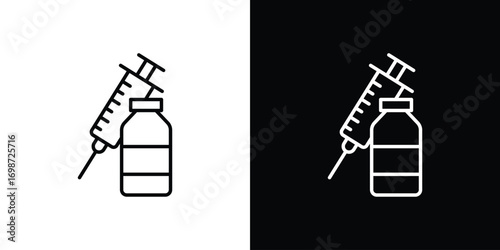 Vaccine vial icons. Stroke line art icons