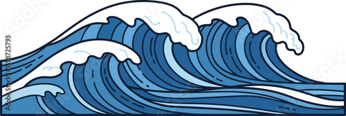 Stylized Blue Ocean Waves with White Foam water surf.