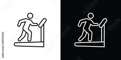 Treadmill icons. Stroke line art icons