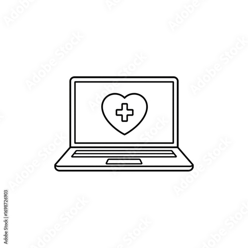 Vector illustration of a laptop with medical heart icon, telemedicine and healthcare concept