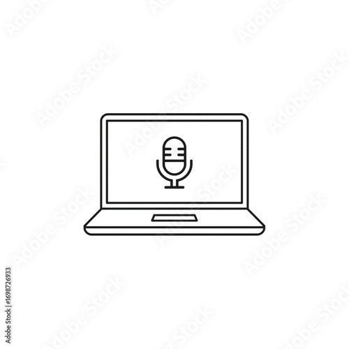 Vector illustration of a laptop with microphone icon, podcast and audio recording concept