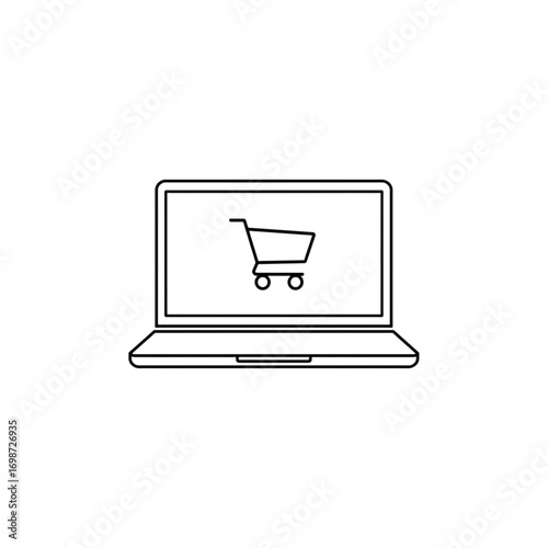Vector illustration of a laptop with shopping cart, online store and e-commerce concept