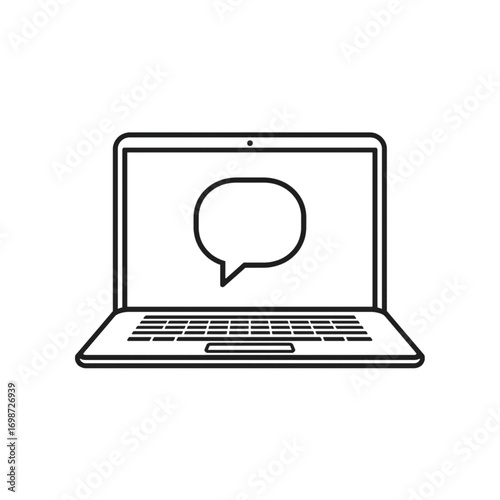 Vector illustration of a laptop with chat bubble icon, online communication and messaging concept
