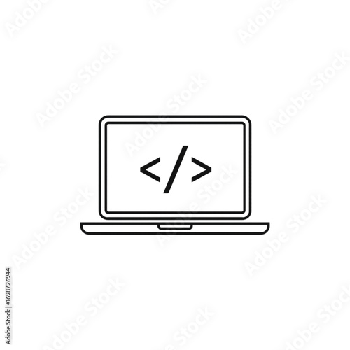 Vector illustration of a laptop with code symbol, programming and software development concept