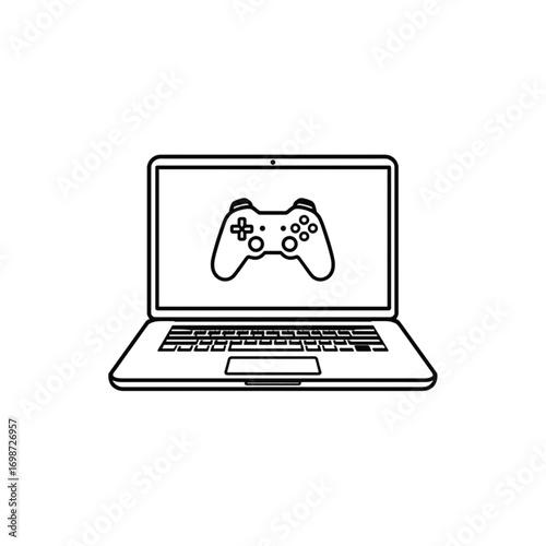 Vector illustration of a laptop with game controller on screen, online gaming and esports concept