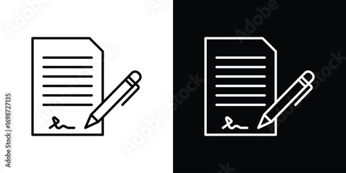 Signed contract icons. Stroke line art icons