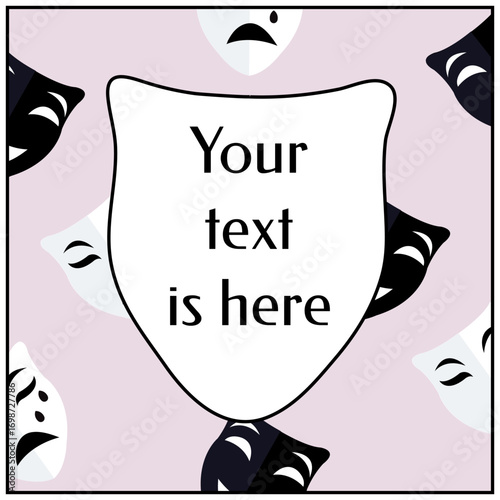 Poster, playbill, theater, Black and white mask, text field, tragedy mask, comedy mask, theater