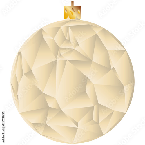 Christmas bauble decoration. Beige crystal surface. Holiday ornament Vector. Shiny geometric sphere.