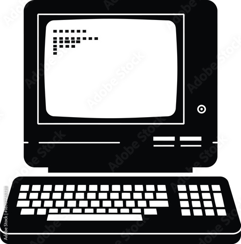 vintage computer design in silhouette on transparent background