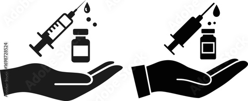 Syringe and Vial with Hand Icon Representing Medical Care