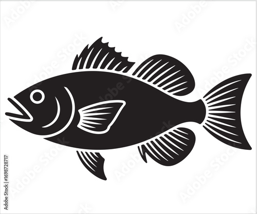 "Vector silhouette of fish with fins and scales in aquatic design"