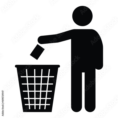 Man discarding waste into trash can silhouette icon symbol for recycling and disposal vector