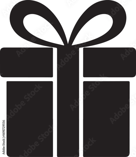 Clean Vector Silhouette of a Beautifully Wrapped Gift Box with a Ribbon Bow, Ideal for Celebrations and Special Occasions