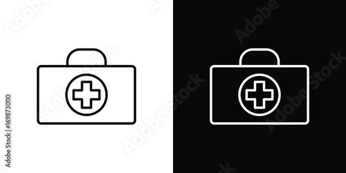 Medical kit icons. Stroke line art icons